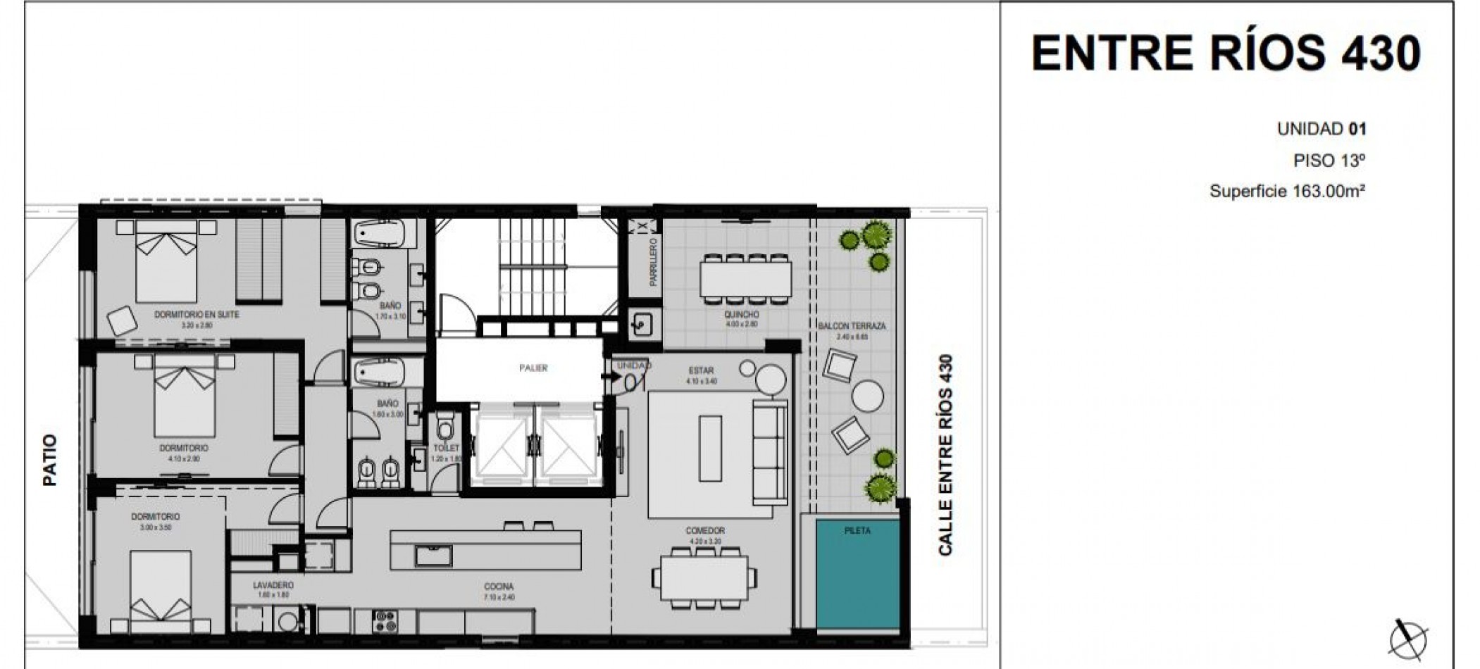 VENTA DEPARTAMENTO TRES DORMITORIOS con BALCON Y TERRAZA, PISCINA Y PARRILLERO EXCLUSIVOS - Financiacion - Entre Rios 400