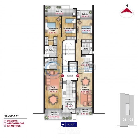 VENTA DEPARTAMENTO Semipiso 2 dormitorios con cochera. Balcon y patio. Amenities - Jujuy 1600