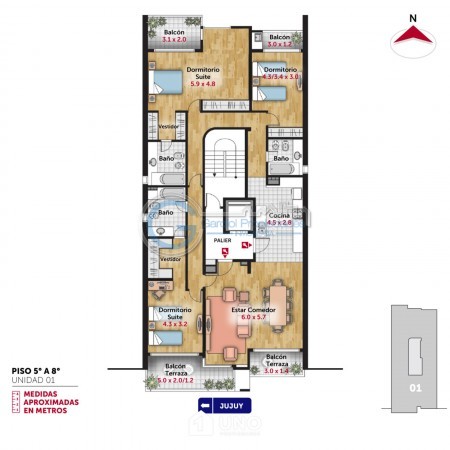 VENTA DEPARTAMENTO Semipiso 2 dormitorios con cochera. Balcon y patio. Amenities - Jujuy 1600