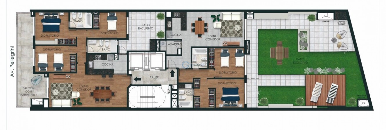 VENTA DEPARTAMENTO DOS DORMITORIOS, amplio patio de 122m2 exclusivos - Amenities - FINANCIACION - Av. Pellegrini 1700